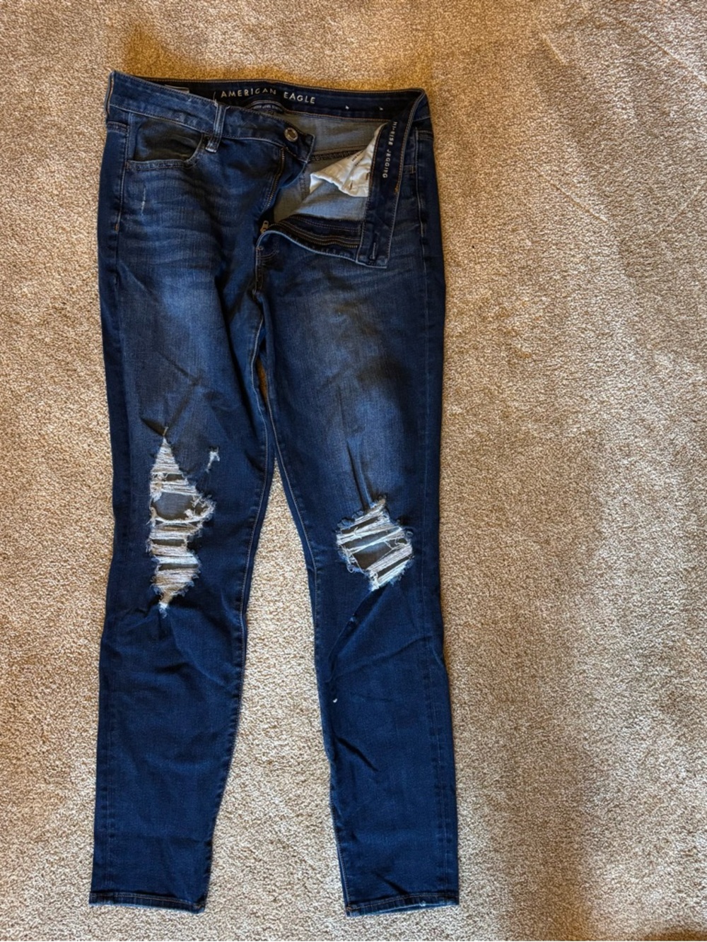American Eagle Outfitters Dark Blue Distressed Ankle Jeans - 14 LONG